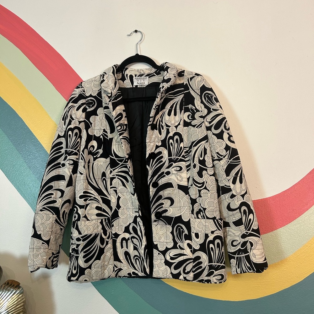 Averardo Bessi Women’s Quilted Blazer Jacket Black and White Pattern Size 8